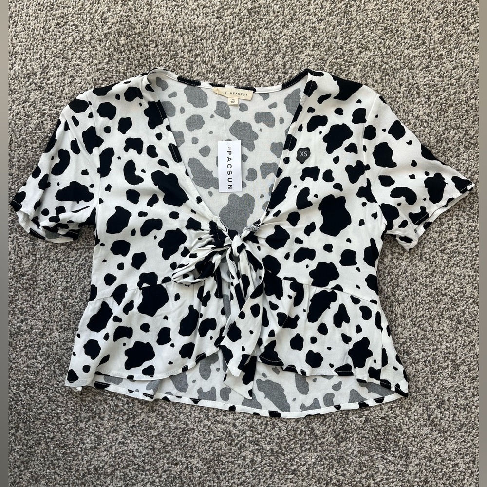 Cow Print Front Tie Top